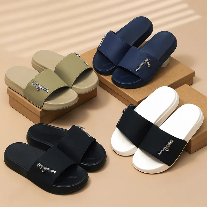 Men's Zipper-Detailed Thick-Sole Slides
